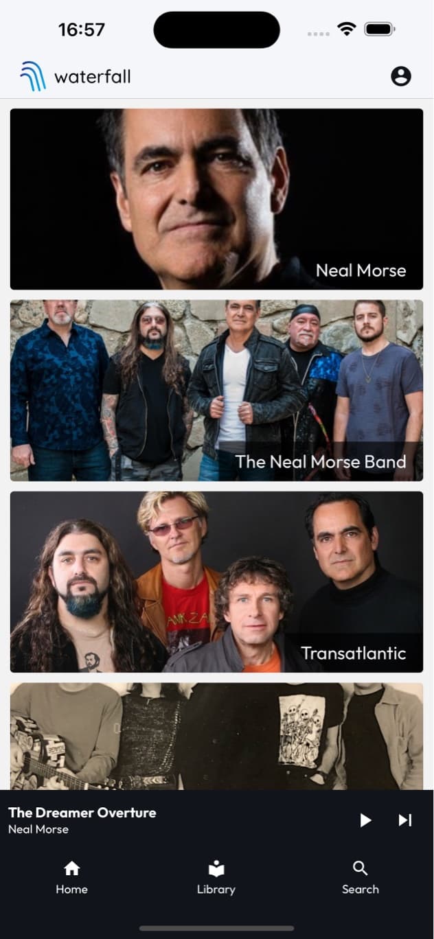 A screenshot of the Waterfall app